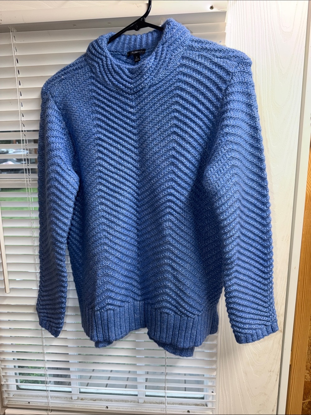 Talbots Petite Sky Blue Chevron Mock Neck Sweater